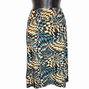 TRUE VINTAGE 1990s Y2K ABSTRACT PSYCHEDELIC CHECKERBOARD SKIRT BY JANANAS SZ XL